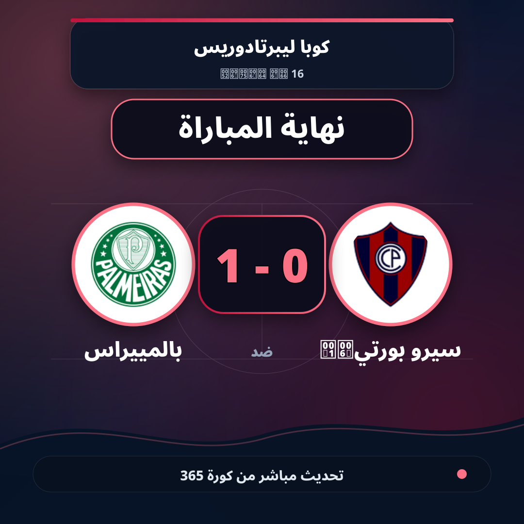 نهاية المباراة.. سيرو بورتيño 0 - 1 بالمييراس