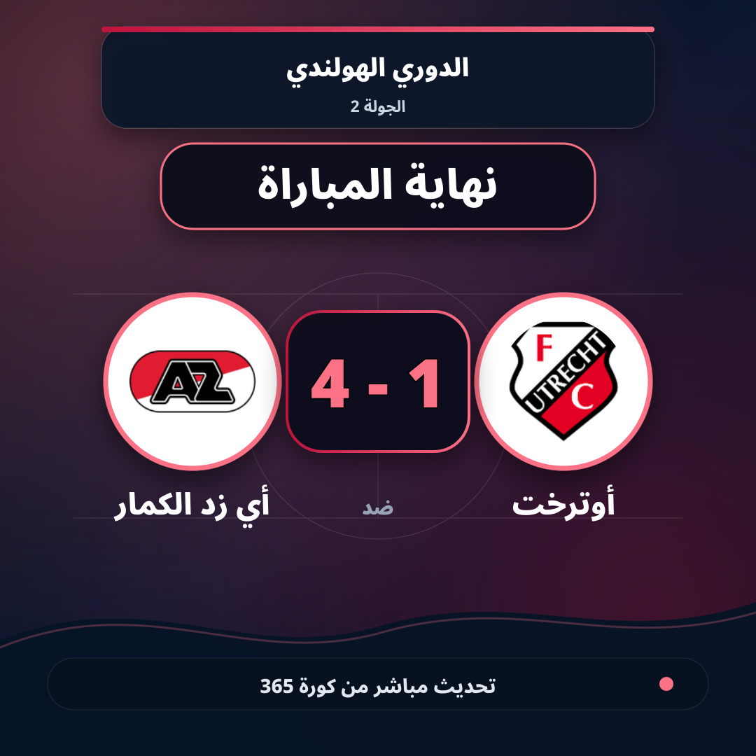 نهاية المباراة.. أوترخت 1 - 4 أي زد الكمار