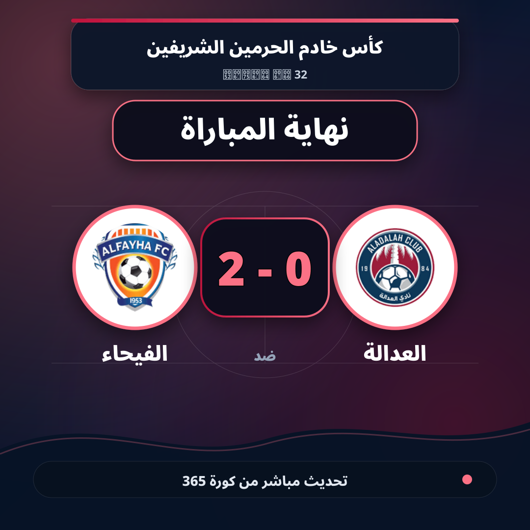 نهاية المباراة.. العدالة 0 - 2 الفيحاء