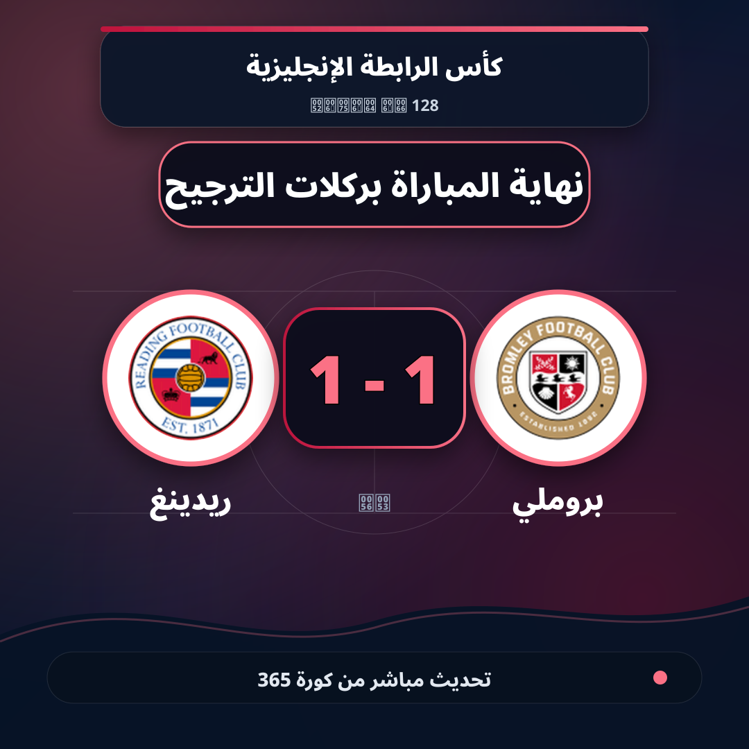 نهاية المباراة.. بروملي 1 - 1 ريدينغ