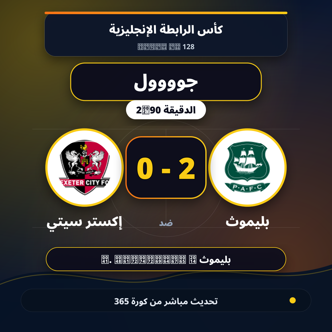 جوووول لـ بليموث في الدقيقة 90+2.. 2 - 0