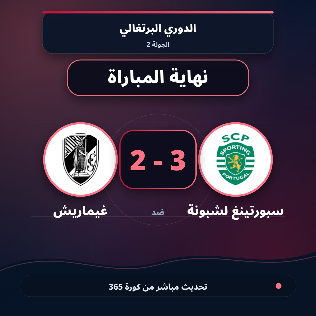نهاية المباراة.. سبورتينغ لشبونة 3 - 2 غيماريش