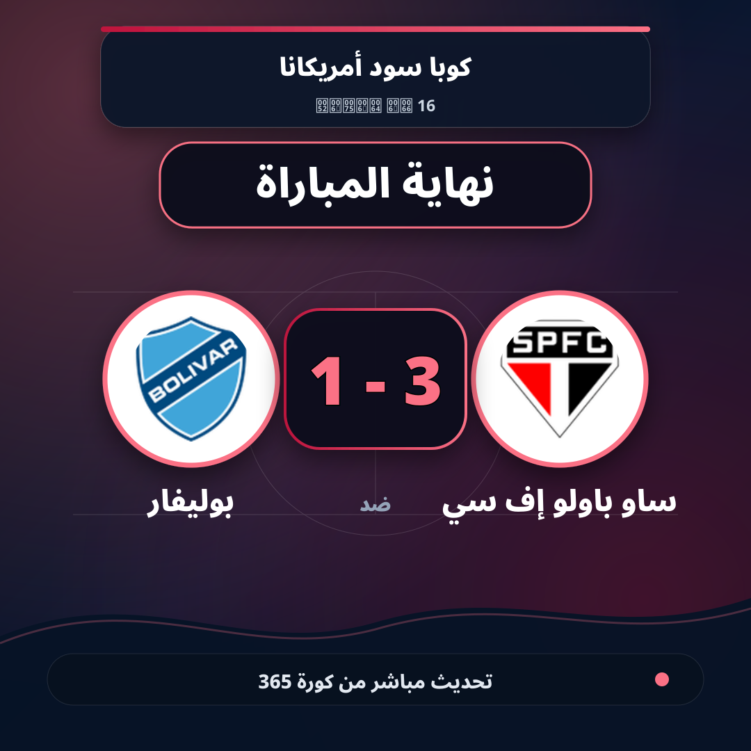 نهاية المباراة.. ساو باولو إف سي 3 - 1 بوليفار